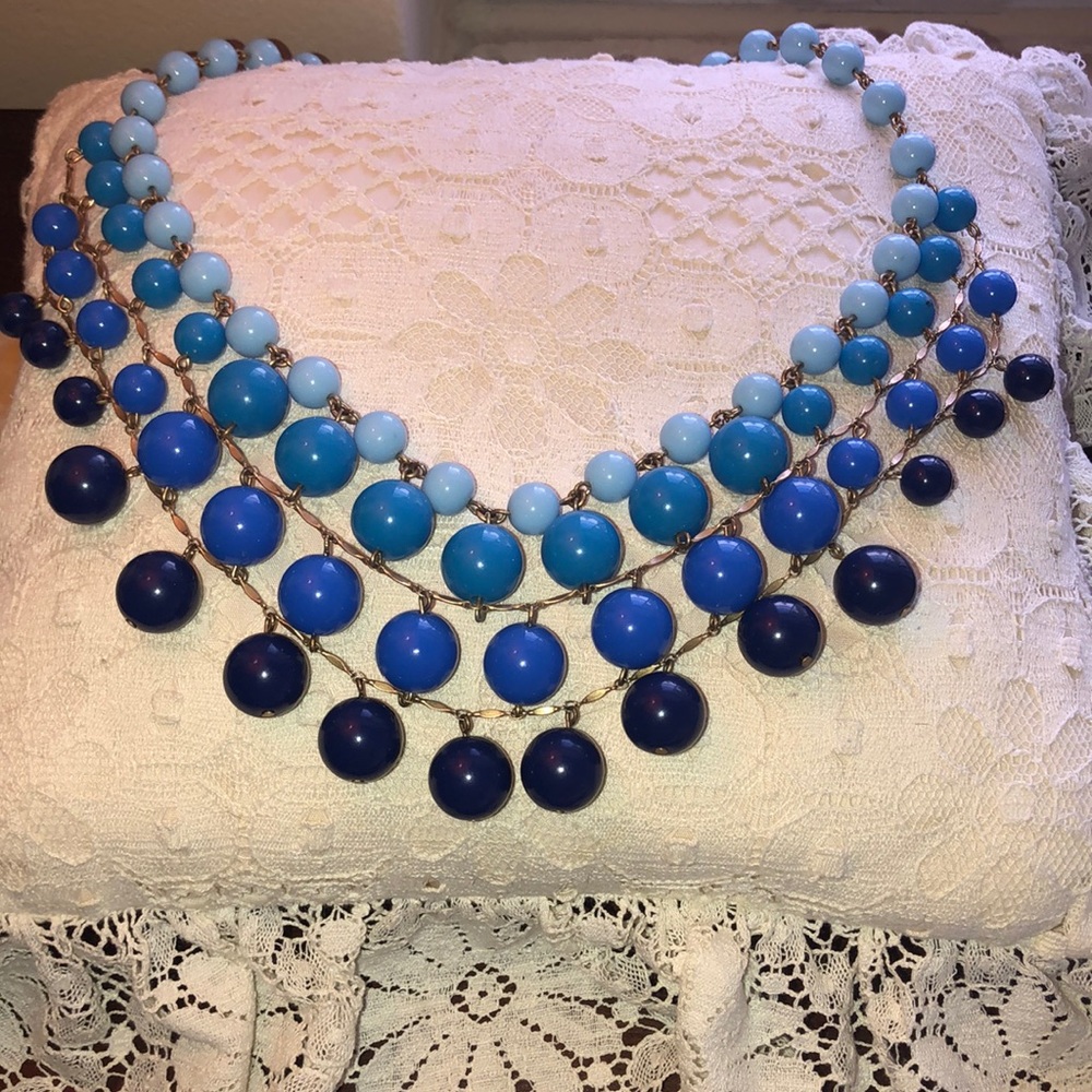 J.CREW BLUE BEADED STATEMENT NECKLACE